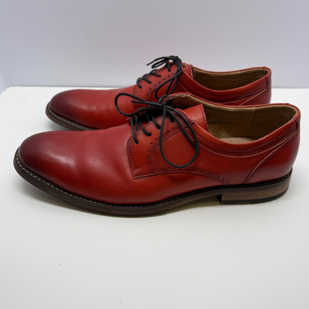 Stacy Adams Mens Red Leather Derby Dress Shoes Burnished Toe 11.5M 25305-600